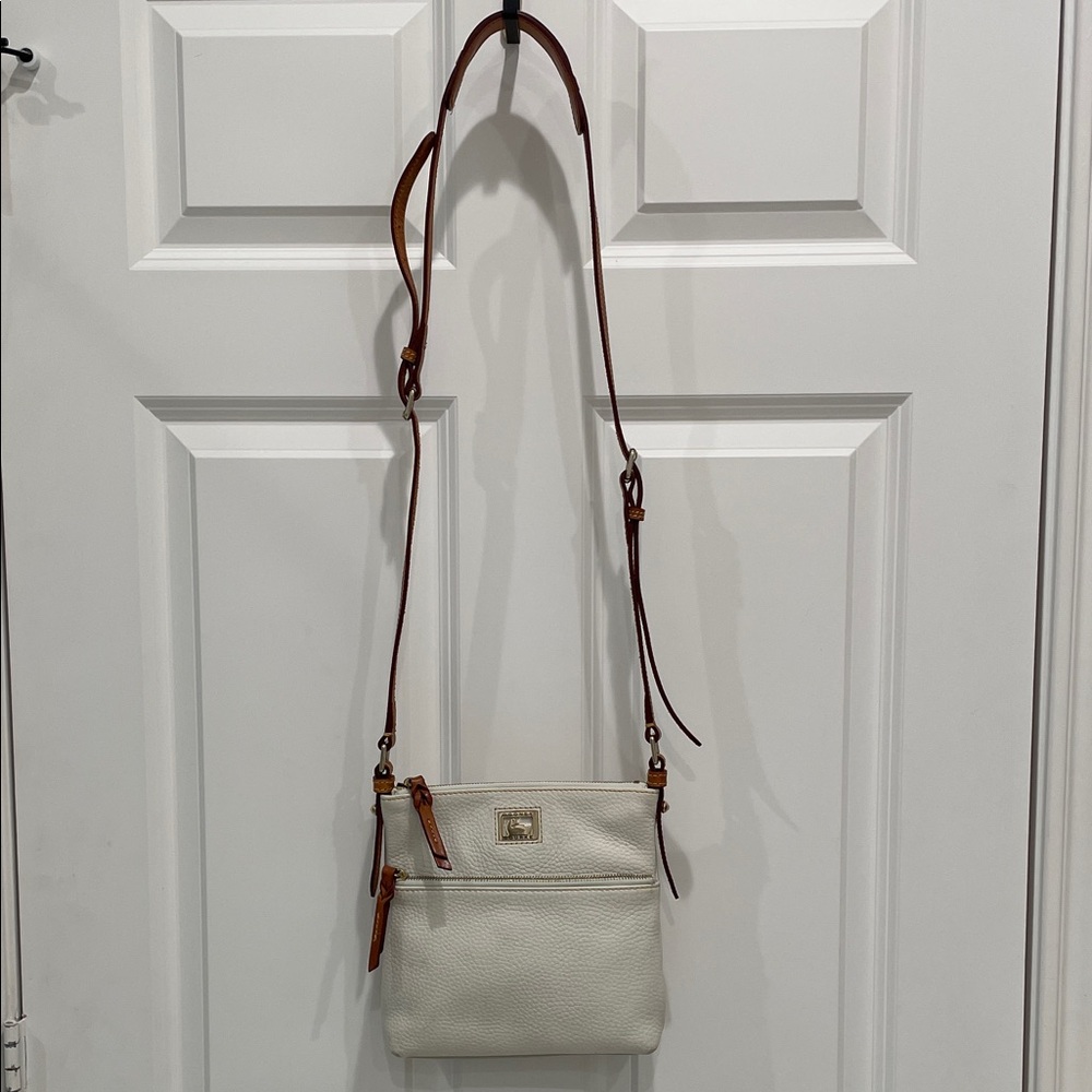 Dooney & Bourke Cream Leather Crossbody with Brown Trim